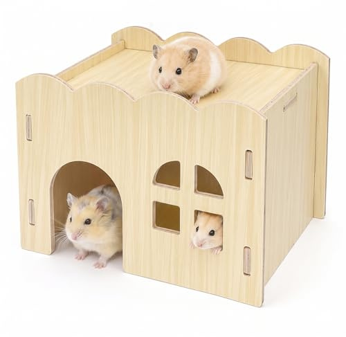 Cabane Cochon d'Inde en Bois Monopièce avec Ventilation, Maison Hamster, Cachette en Bois pour Petits Animaux, Installation Facile sans Outils (Modèle 1)