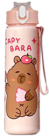 JXAXD Capybara drickflaska, 700 ml Capybara söt vattenkopp med sugrör och handtag, Capybara flaska, Capybara läckagesäker drickflaska för barn, Capybara vattenflaska för skola, sport, fitness, rosa