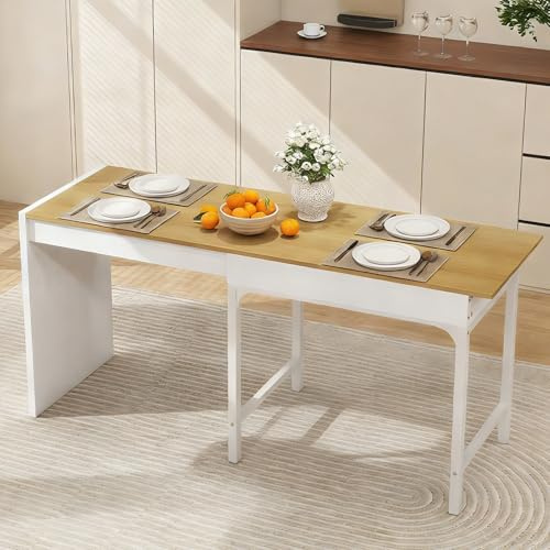 ARTETHYS Extendable Dining Table, 80-160cm Kitchen Tables for 4-6 Seater | Extending Wood Dinner Table with Hidden Storage, Metal Legs, Modern Space Saving Furniture for Dining Room, Oak Finish