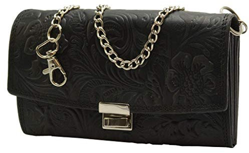 flevado Echt Leder Gastro Kellner Bedienungs Geldbörse groß mit Lilianenmuster für Damen (schwarz)