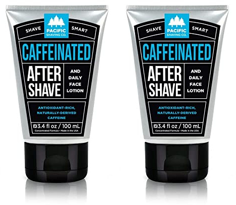 Pacific Shaving Company Caffeinated Aftershave, Men's Grooming Product - Antioxidant Daily Face Lotion + After Shave - Spearmint Post Shave Balm for Sensitive Skin (3.4 Fl Oz, 2 Pack)