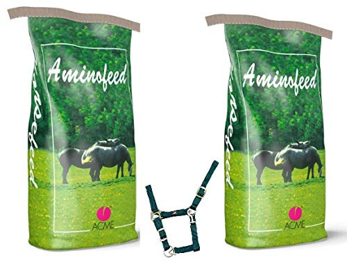 aminofeed Lot de 2 sacs de 20 kg pour poulains et fermateuses Plus 1 Hommage Licol en Nilon Aliment riche en acides aminés vitamines et minéraux pour toutes les phases d'élévation du cheval