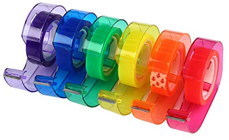 Eagle Rainbow Tape Dispenser with 6 Colored Adhesive Tapes - 1/2” Semi-Transparent Tape for Office, Crafts, School (6-Pack, Built-in Cutter, Multi-Color)