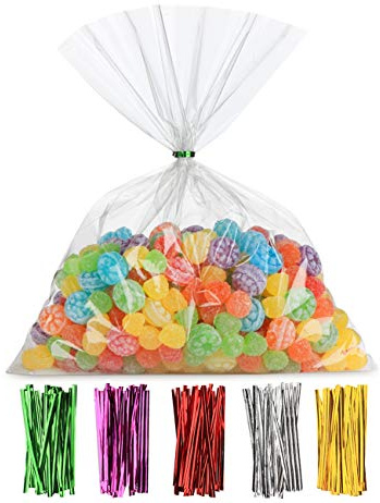 Anstore 100 cellofanpåsar stora, cellofan presentpåsar 20 x 30 cm, platta cellofanpåsar söta festpåsar, klar presentpåse OPP-plast med 100 slipsar, julgodisväskor för godis kaka choklad