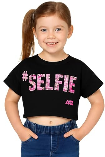 A2Z 4 Kids Girls T Shirts Short Sleeves Selfie Trendy Floss Fashion Crop Top Soft Feel Lightweight Comfortable - Crop Top Selfie Splash Black 13