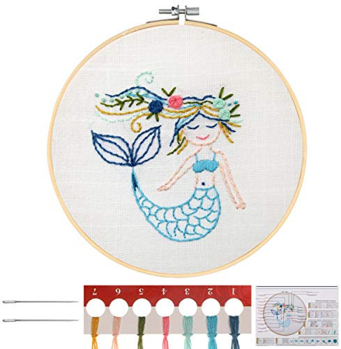 MWOOT Ricamo Starter Kit Cucire Accessori,Ricamo Starter Kit Cucire Accessori per Adulto Bambini Principianti -Sirena