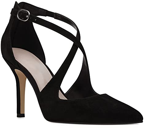 Minshluu Womens Black Heels Pumps Pointed Toe Crossed Strap D'Orsay Zip up Stilettos Party Dress Shoes