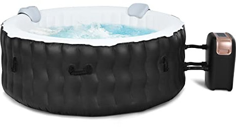 COSTWAY Vasca idromassaggio Gonfiabile, Vasca Spa Gonfiabile con 108 Getti Massaggianti a Bolle, Pompa, Copertura, Cartuccia per Filtro, per 4 Persone per Giardino e Cortile, 180 x 70 cm (Nero)