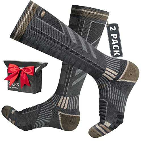 Rahhint Skisocken aus Merinowolle Thermosocken Wintersocken Warme Kniestrümpfe Kompressions Snowboardsocken, Kniehohe, Dicke für Kaltes Wetter, für Herren und Damen, Größe 35-5，2 Paar