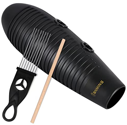 RANMING Guiro Instrument 3.9x13 Inch Super Guiro Fish Shaped Latin Percussion Instrument with 2 x Guiros Scraper Musical Training Tool for Beginners and Music Lover Black