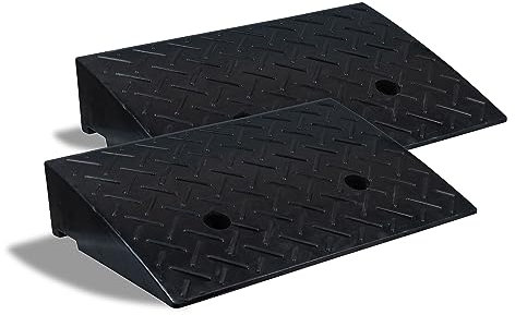 Rubber Portable Kerb Ramp For 4 (100mm) Kerbs and Rises With Anti Slip Grip and Fixing Points For Use with Cars, Wheelchairs, Mobility Scooters and Wheelie Bin, Black, set of 2