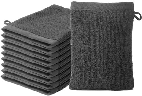 10 er Set Waschlappen 15x20 cm | Frottee Weich & Flauschig | 100% Baumwolle | Frottier Waschhandschuhe | 500g/m² | Oeko-Tex | Ôhm | Dunkelgrau