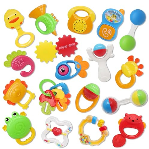 21PCS Baby Rattle Toy Set for 0-12 Months, BPA Free Sensory Learning Toys for Newborn Boys & Girls, Safe Infant Grab & Shake Toys Gift Set
