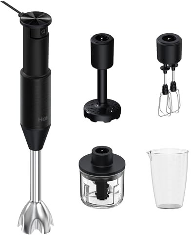 haier Hand Blender, Electric, 4-in-1 with Measuring Cup, Dual Whisk Blender, Potato Masher and Chopper, Powerful Dual Blades, Variable Speed, Flashing Mode (I-Master Series 5)