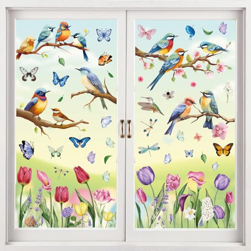 Cozyan 9 Blätter Fensterbilder Frühling Selbstklebend Fensteraufkleber Fenstersticker Blumen Fensterbilder selbstklebend Fenster Aufkleber Frühling Fenster Aufkleber Blumen Schmetterling