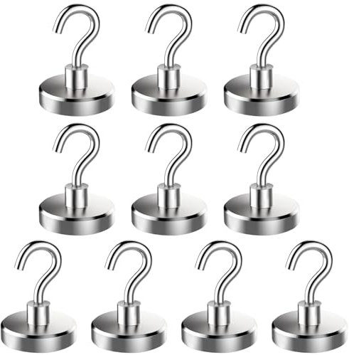 Magneti al neodimio extra forti 20 mm magnete con gancio per portachiavi 10 pezzi magneti forte tenuta magnetica 12 kg gancio magnetico per portachiavi frigorifero (E20 mm)