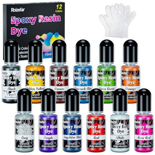 Roizefar Epoxidharz farbe, 12 Farben Epoxy resin flüssige farbe, Transluzente Resin Pigment flüssig für DIY, Epoxidharz resin farbe für Bastelarbeiten, Malen, Schmuckdesign, Farbe flüssig 10ml/Flasche