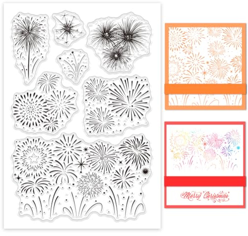 GLOBLELAND Sellos de silicona transparente de fuegos artificiales para hacer tarjetas, sellos transparentes decorativos para álbumes de recortes, álbumes de fotos, decoración de diarios