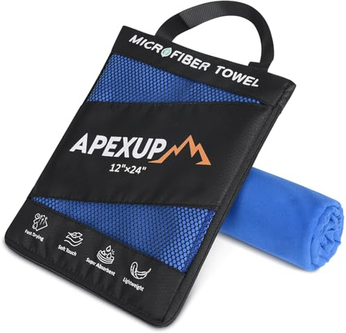 APEXUP Microfiber Travel Towel Gym Towel, Ultra Absorbent Quick Dry Towel, Lightweight Sports Camping Towel for Workout, Yoga, Beach, Shower, Swimming (24×12, Dark Blue)