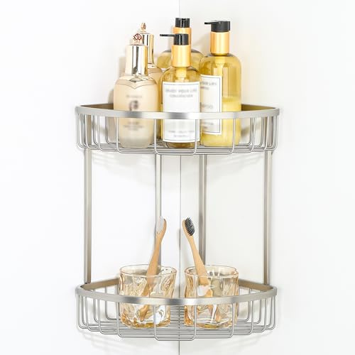 SAYAYO Étagère de Douche à 2 Niveaux pour Salle de Bain, Rangement Douche Étagère D'angle en SUS304 Acier Inoxydable pour Bouteilles de Shampoing Gel, Finition Brossée, EG7162-LSFY