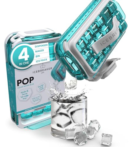 ICEBREAKER Stampo per cubetti di ghiaccio POP 2.0 - Crea e servire il ghiaccio senza toccare il ghiaccio - Il contenitore per ghiaccio igienico per il congelatore - Contenitore in silicone con