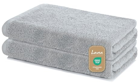 Lavea® Set 2 Teli Doccia 60x120 cm - Asciugamani Bagno morbidi e assorbenti - 100% cotone, Oeko-TEX 100 - con Asola - Lavabili a 60°C - per Hotel, Ospiti, Spa, Casa - Argento