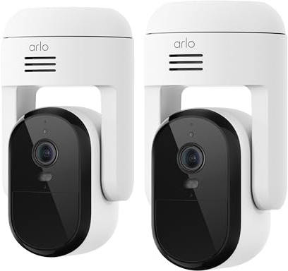 Arlo Essential Pan Tilt Security Camera 2K - Wired Plug-in Power Outdoor Camera, Person Recognition, Package Detection, Animated Preview, 1-Month Trial of Secure Plan, Auto Motion Tracking, 2 Cam