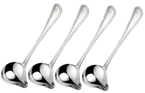 Mikikit Cucharas para Salsa de Acero Inoxidable 4 Piezas con Mango Largo y Boquilla en Forma de Pato, Fácil de Limpiar y Agarre Cómodo para Cocinas Profesionales y Domésticas