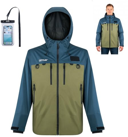 Goture Giacca da pesca con mosca, impermeabile 15.000 mm e traspirante, con tasche sul petto, cappuccio regolabile, tasche scaldamani, per pesca, caccia, attività all'aperto, uomini e donne, l, L