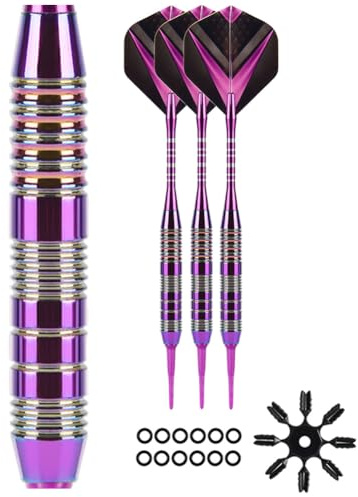 Hausio Set med 3 dartpilar med plastspets, dartpilar, plastspets, pilar, mjuka pilar, mjuka pilar, mjuka darts dartpilar, gummiringar, flyg, vågor för elektronisk (lila)