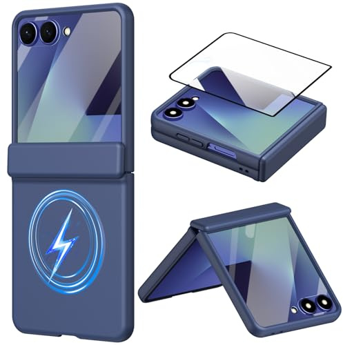 Custodia protettiva per lo schermo del Samsung Galaxy Z Flip7, compatibile con Magnetized Ring, Protezione per cerniera, cover magnetica in silicone per Samsung Z Flip 7-Blu