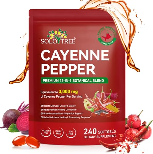 Capsules molles de poivre de Cayenne | Composition végétale douce 12 en 1 dans une forme facile à prendre | Recette d'origine naturelle