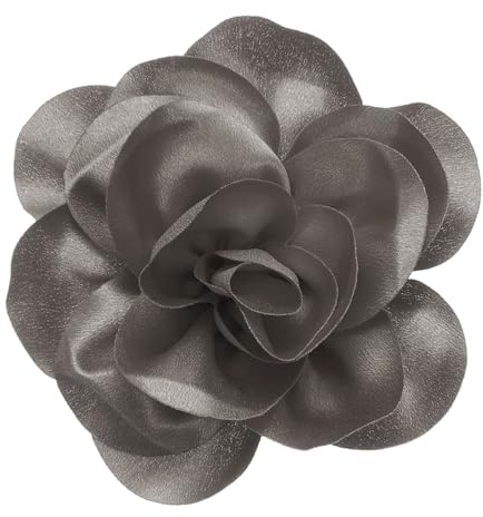 QUARKZMAN Broche De Flor De Rosa 5.5 Pulgadas Alfiler De Solapa Gris | De Tela De Satén Hecho A Mano, Pin De Flor Elegante, Pinza Para El Cabello Floral, Para Mujeres, Boda Fiesta Baile