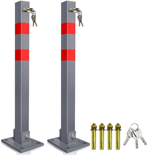 Monucep 2 stycken parkeringsspärr vikbara, låsbara parkeringsplatser för privat parkering och parkeringsplats, med 3 nycklar och reflekterande varningsremsor, för skydd mot främmande parkeringsplatser