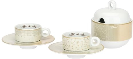 THUN - Set 2 tazzine espresso in porcellana Iconic Elegance - Porcellana, Tazzina D 6,5cm x H 4,7cm,Piattino D 12,8cm,Zuccheriera D9,9cm x h 6,8cm