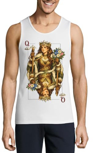 Regal Queen Holding Staff and Flowers Cotton Tank Top T-Shirt Vit