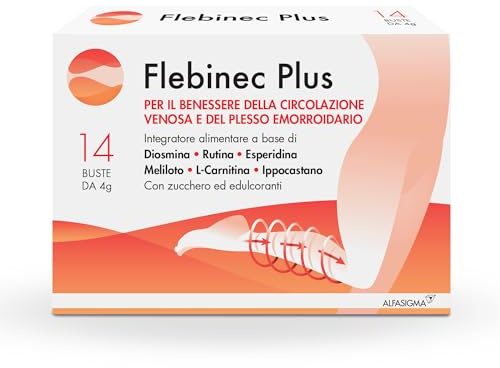 Flebinec Plus, Integratore Alimentare per Mantenere il Tono Venoso e per Drenare ed Equilibrare il Flusso di Sangue All'Interno del Microcircolo, 14 Bustine da Sciogliere in Acqua