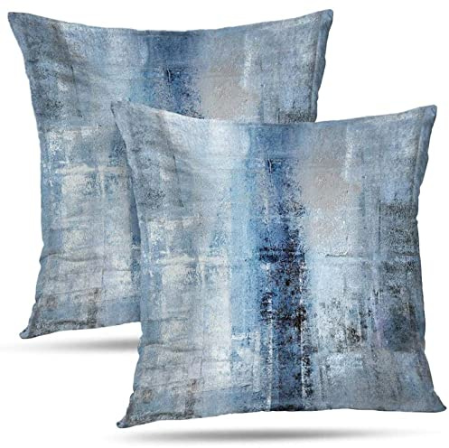 Alricc Blue and Grey Abstract Art Artwork Pillow Cover, Gallery Modern Decorative Throw Pillows Cushion Cover for Bedroom Sofa Living Room 18 x 18 Inch Set of 2