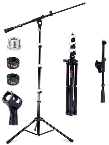 Tlingt Support Portable Microphone Stand, Mic Stand with Telescopic Boom Arm, a Mic Boom Stand Perfect for Pub Gigs, Live Performances, Busking, and Home Use...
