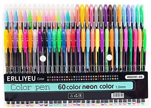 Erlliyeu Glitzer Gelschreiber Gelstifte Multicolor Gel Stift Set für Erwachsene Färbungsbücher Zeichnung Malbücher, mit tollen Farben - metallic, neon, glitter, Gel-Tintenroller (60/120 Stück)