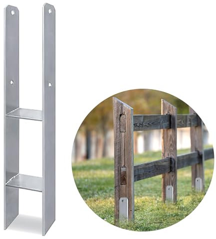 Gartenwelt Riegelsberger Juego de soportes para postes en H con tornillos, casquillos de suelo con marca CE, anclaje para postes, anclajes para garaje, galvanizado en caliente, 91 x 600/6