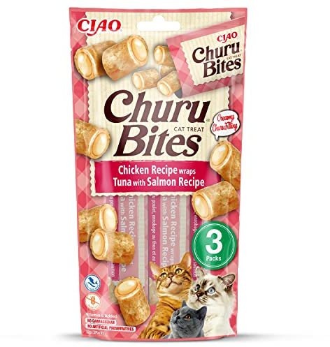 INABA Churu Bites mit 40% Hühnerfleisch und 32% Thunfisch Katzenleckerlis | Getreidefrei, Zuckerfrei, Keine Nebenerzeugnisse Katzensnacks | Perfekt zum Verstecken von Tablette 30 g (1er Pack)