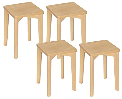 WOLTU BH344ei-4 Chaises de salle à manger en bois massif, rectangulaires, sans dossier, tabouret pour cuisine, salon, chambre à coucher, bureau, couleur bois naturel, 31 x 44,5 x 31 cm