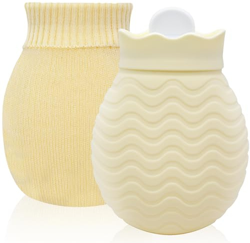320ml Hot Water Bottle with Smooth Cover, Mini Hot Water Bag for Pain Relief, Waist, Back, Neck, Shoulders, Small Leak Proof Hot Water Bottle with Removable Cover for Women, Kids, Best Gifts