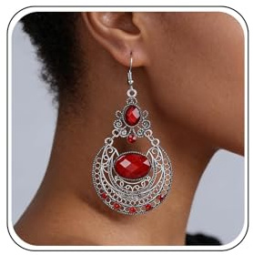 Atentuyi Pendientes Boho Turquesa Plata Zafiro Grande Pendientes Colgantes Cristal Azul Pendientes De Gancho Pendientes Grandes Filigrana Gitana Pendientes Vintage Tribal India Pendientes Retro