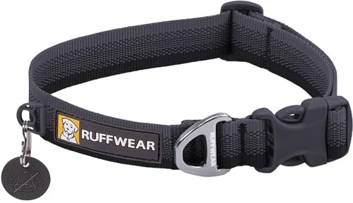 RUFFWEAR Front Range Collar, Large Dog Collar with Aluminium V-Ring, Adjustable Length Pet Dog Collar, Comfortable Soft Fabric, Animal Collar with Dog Lead Attachment Ring, 51-66cm, Basalt Grey