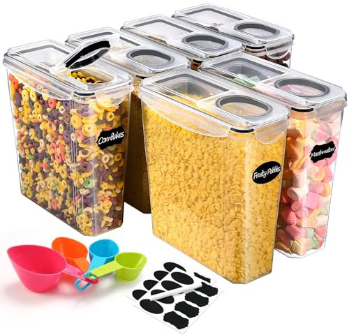 YASHE 6PCS Plastic Food Storage Containers (3.7L), Airtight Food Containers with Lids, BPA-Free Kitchen Cereal Storage Containers with 16 Labels & 1 Marker