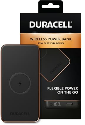 Duracell 10000mAh Wireless Power Bank – 25W Fast Charging USB-C PD & 18W USB-A Portable Charger, 15W Wireless Battery Pack for iPhone, iPad, Samsung Galaxy & Android