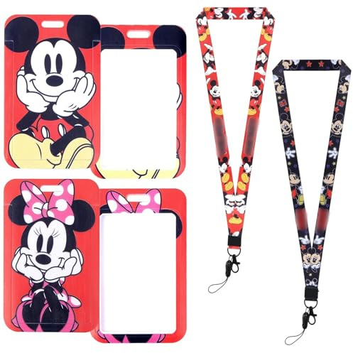 Porta Tarjetas Identificativas, 2 Piezas Funda Tarjeta Identificación Portatarjetas Colgante Card Holder Tarjetero Colgante Plastico Diseño de Dibujos Animados Adultos Niños