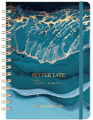 Terminplaner 2026 - Terminkalender 2026 von Januar 2026 bis Dezember 2026, Wochenplaner A5 mit Innentasche, Elastischer Verschluss, Kalender 2026 Buchkalender - Blaue Wellen